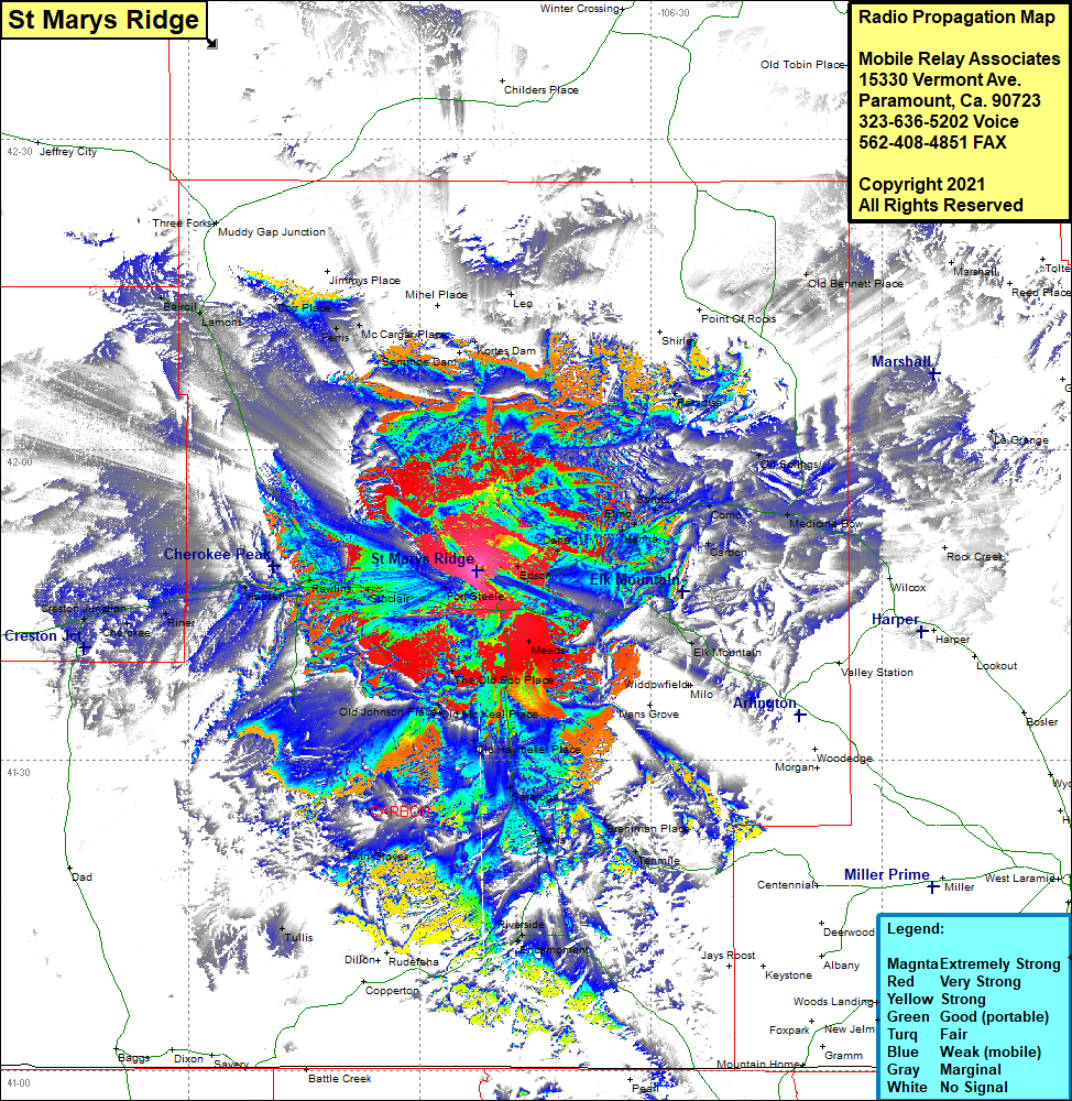 heat map radio coverage St Marys Ridge